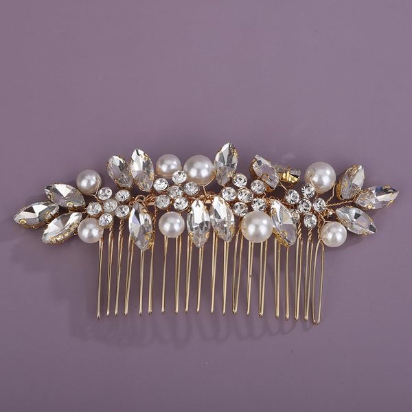 Rumtock Gold Hair Comb with Pearl Beads Crystal Rhinestones Sparke Hair Piece for Wedding Brides