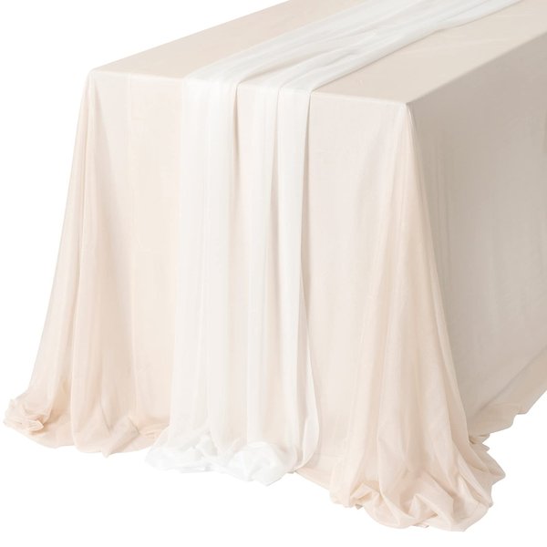Ling's Moment Sheer Chiffon Like Nude Table Cloth & Table Runner Set for 4ft Rectangle Table Decor Tablecloth in Nude & White for Wedding Reception Head/Sweetheart Table
