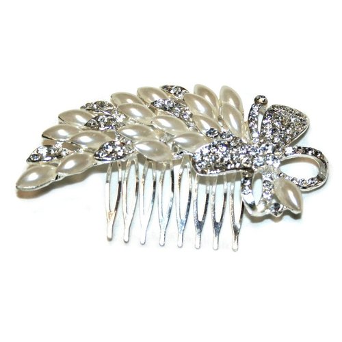 Bridal Hair Comb with Rhinestones and Pearls, Wedding Hair Accessory Silver Color Comb for Bride or Bridesmaid