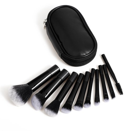 10 Pcs Travel Makeup Brush Set Mini Makeup Brushes Travel Size With Pack Portable Small Eyeshadow Eye Lipstick Foundation Brush Shadow Contour Blush Concealer (Black)