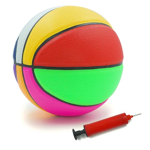 Aoneky Rubber Size 3 Basketball - Colorful Rainbow Ball for Kids Aged 3-7 Years Old, Girls Boys Mini Sport Ball Toy, Ball Pump Included