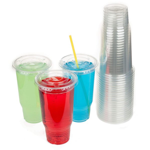 Golden Apple Cup series, 32oz Clear Plastic cups with Flid lids with X hole 25sets