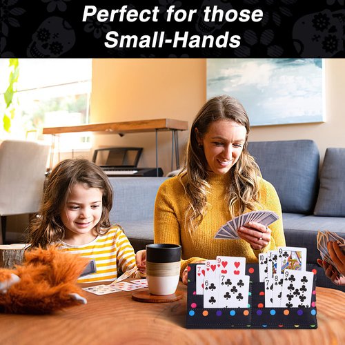 SeptCity Card Holders for Playing Cards, Polka Dots Hands Free Folding Playing Card Holder for Bingo Canasta 5 Crowns Poker UNO Family Game Night Accessory for Kids and Adult