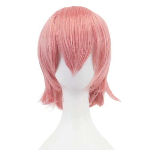 12 Inches Unisex Short Cosplay Hair Party BOB Wig with Bangs Halloween Costume Wigs (Pink)