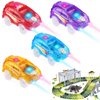 Save Unicorn Tracks Cars Replacement only, Toy Cars for Tracks Glow in The Dark, Magic Car Accessories with 5 Flashing LED Lights, Compatible with Most Tracks for Boys Girls and Kids(4pack)