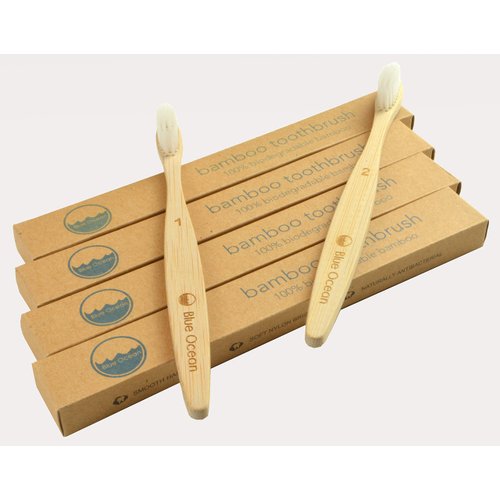 Blue Ocean Natural Bamboo Toothbrush Eco-Friendly, Soft Bristles, Pack of 4
