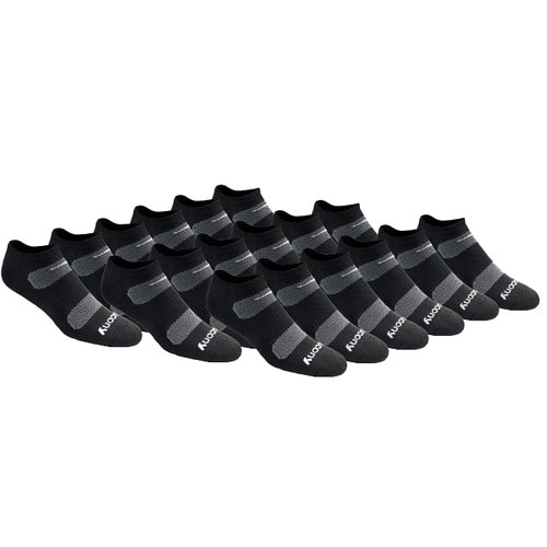 Saucony Men's Multi-Pack Mesh Ventilating Comfort Fit Performance No-Show Socks, Black Basic (18 Pairs), 8-12