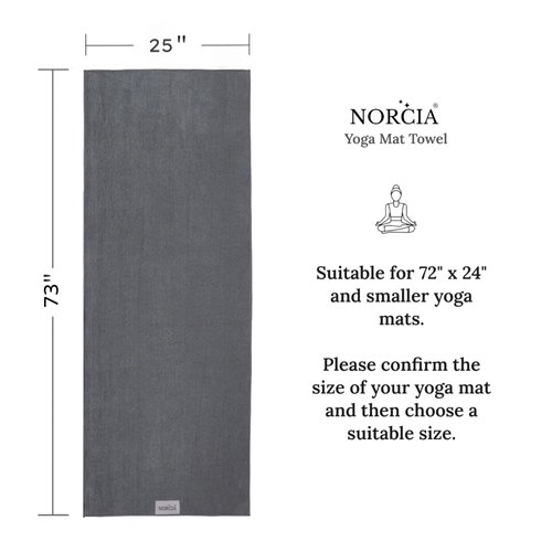 NORCIA Yoga Towel, Non Slip Hot Yoga Mat Towel with Corner Pockets, Mat-Sized 24"x72", 100% Microfiber Sweat Absorbent, Perfect for Hot Yoga, Bikram, Pilates and Yoga Mats (Grey)