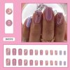 Short Square Fake Nails Pink Press on Nails Nude False Nails with Design Gold Line Purple Glossy Glue on Nails Full Cover Acrylic Stick on Nails for Women 24pcs