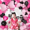 Ouddy Party Pink Mouse Balloon Garland Arch Kit for Cartoon Mouse Theme Birthday Party Decorations Girl Kids, Pink Black Rose Red Bow Foil Balloons Banners for Mouse Baby Shower Party Supplies