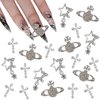 KACHIMOO 20PCS Cross Nail Charms 3D Silver Star Nail Charms Planet Nail Art Charms Shiny Starlight Nail Jewelry Gems Y2K Nail Charms for Women Girl Acrylic Nails Decoration