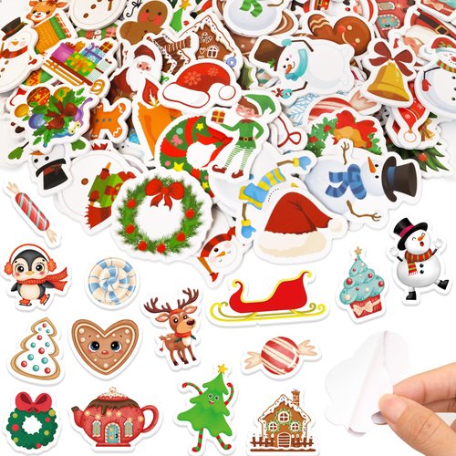 Christmas Foam Stickers Assorted Merry Christmas Shaped Self-Adhesive Sticker for Art Greeting Cards Craft