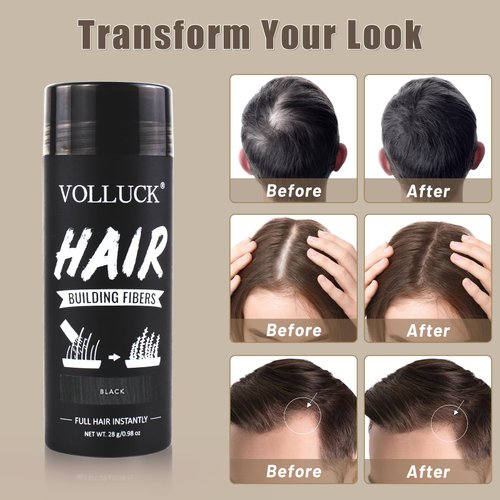 Hair Fibers for Thinning Hair for Women and Men, Hair Color for Gray Hair Coverage Thicker Fuller Hair Loss Instantly Hair Building Fibers Root Touch Up Natural Formula 28g (Black)