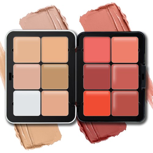HOSAILY 12 Colors Cream Blush Palette, Color Correcting Concealer Foundation Palette, Long Wearing Smudge Proof Blendable Matte Finish Blush Powder Highlighter and Cream Contour Palette Makeup (01)