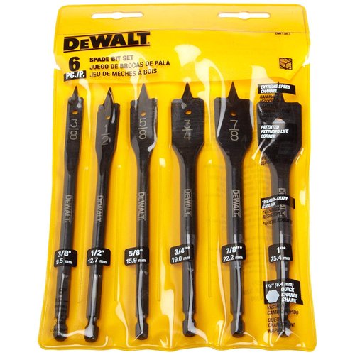 DW1587 6 Bit 3/8-Inch to 1-Inch Spade Drill Bit Assortment (Premium pack)