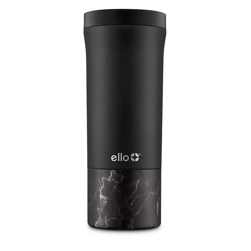 Ello Miri Vacuum Insulated Stainless Steel Travel Coffee Mug - Travel Tea Mug, 16 oz, Black Marble