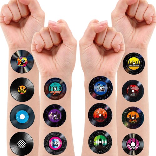 Paper Record Music Note Rock And Roll 50s Disco Temporary Tattoos 88 PCS Theme Birthday Party Decorations Favors Supplies Decor Cute Tattoo Stickers Gifts for Boys Girls Kids School Prizes Christmas