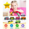 Vanmor Wooden Magnetic Train Set for Toddlers - 10 Piece Educational Toy Cars with Magnets Includes Storage Bag, Skill-Building Wood Trains Toys for Boys and Girls, Halloween for Kid