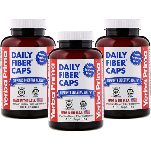 Yerba Prima Daily Fiber Capsules – 180 Caps (Pack of 3) - Soluble Dietary Fiber Supplement - Colo...