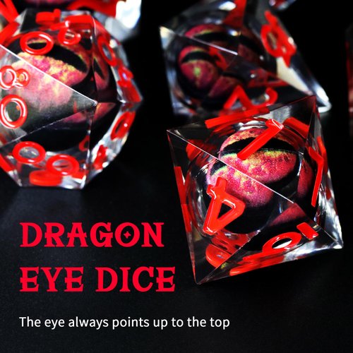 FONVGOGO Liquid Core DND Dice, Dragon Eye Dice Set D&D Sharp Edge Resin Dungeons and Dragons Dice Polyhedral Beholder's Ttrpg Die Role Playing RPG D and D Dice (Red)