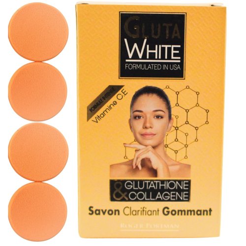 Gluta White Exfoliating Soap With Glutathione & Collagen Vitamin C with 4 Exfoliating, cleansing Pads Made In USA