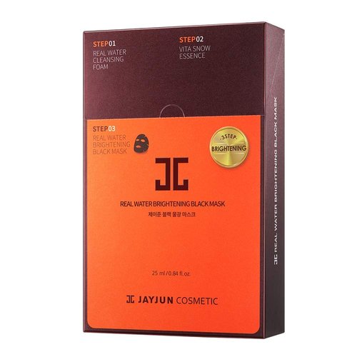 JAYJUN Real Water Brightening Black Mask, Pack of 10 Sheets, 25ml, 0.84 fl. oz., Brightening, Hydrating, Sheet Mask, 3 Step