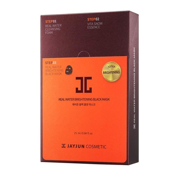 JAYJUN Real Water Brightening Black Mask, Pack of 10 Sheets, 25ml, 0.84 fl. oz., Brightening, Hydrating, Sheet Mask, 3 Step
