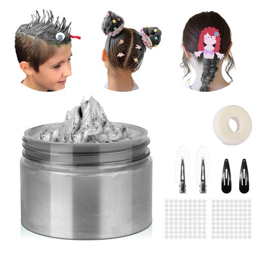 Temporary Hair Color Wax Kit, Stocking Stuffers for Teen Girls, Instant Hair Dye Color Wax Washable Natural Hair Color Cream for DIY Hairstyle on Crazy Hair Day, Easter, Christmas (Grey)