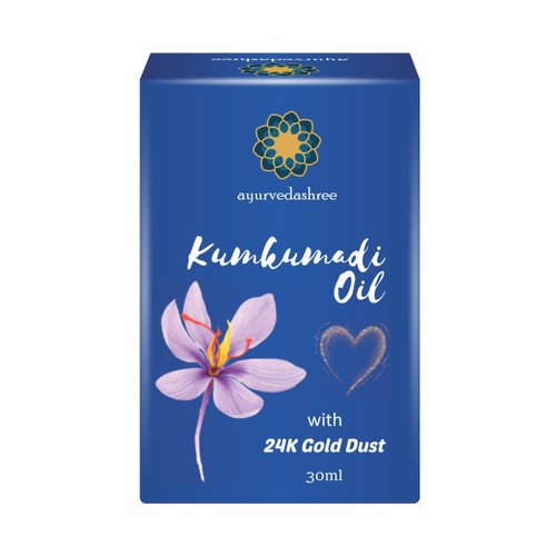 AYURVEDASHREE Kumkumadi Oil 30 ML with 24K Gold Flakes, Almond Oil, Sesame Oil, Olive Oil, Walnut...