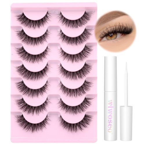 wiwoseo Cat Eye Lashes Extension Strip Lashes Natural Eye Lashes Fluffy Mink Lashes Wispy Eyelashes Fariy Strip False Lashes 8 Pairs Pack