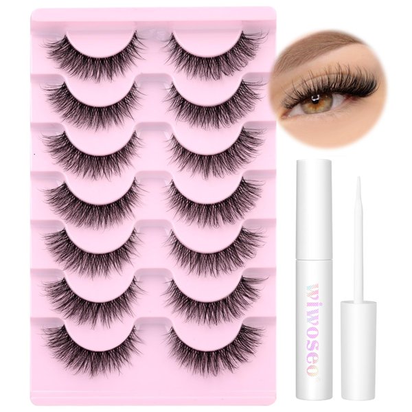wiwoseo Cat Eye Lashes Extension Strip Lashes Natural Eye Lashes Fluffy Mink Lashes Wispy Eyelashes Fariy Strip False Lashes 8 Pairs Pack