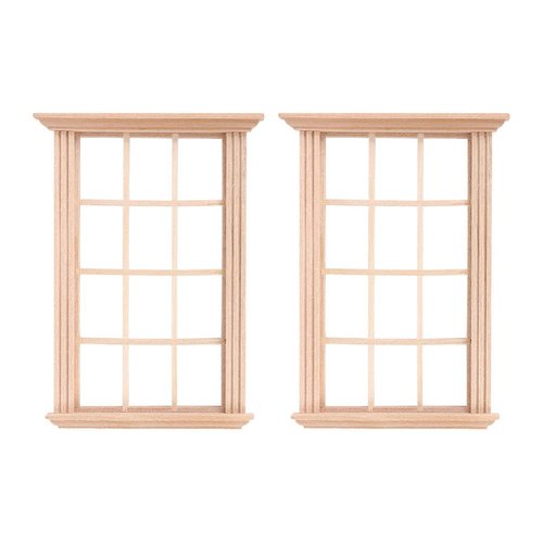 DOITOOL 2Pcs 1: 12 Dollhouse Window Frame Dollhouse Miniature Furniture Mini Wooden Window Frame DIY Dollhouse Bedroom Accessories, 3.3 x 4.5inch