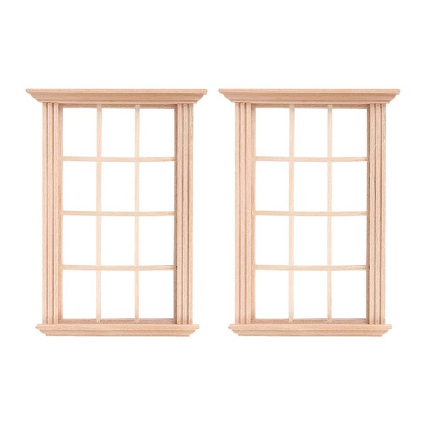 DOITOOL 2Pcs 1: 12 Dollhouse Window Frame Dollhouse Miniature Furniture Mini Wooden Window Frame DIY Dollhouse Bedroom Accessories, 3.3 x 4.5inch