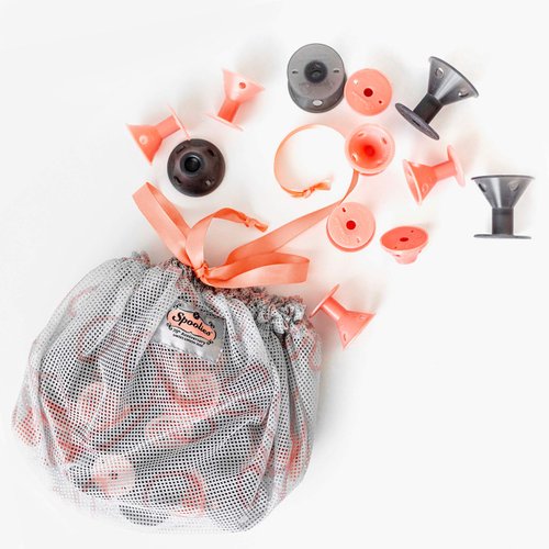 Spoolies Original Hair Curlers, Anniversary Edition, Heatless Silicone Rollers in Bonnet/Bag for Natural Hair, Hair Extensions plus Wigs, Made in USA, Medium Rose Gold and Jumbo Shadow Black Set of 35