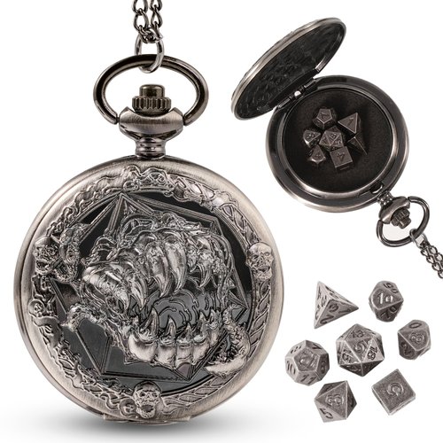Banloga Mini DND Dice Set, 7 Pcs Metal Dice Set with Embossed Craftsmanship, Dungeons and Dragons Dice for Role Playing Board Games (Monster, Ancient Silver)