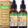 (2 Pack) Organic Vitamin D3 K2 Drops w MCT Oil Omega 3, 5000 IU, Maximum Strength Vitamin D Liquid 5000 IU, No Fillers, Non-GMO Liquid D3 for Faster Absorption, Immune Support (Vanilla, 2 Fl Oz)