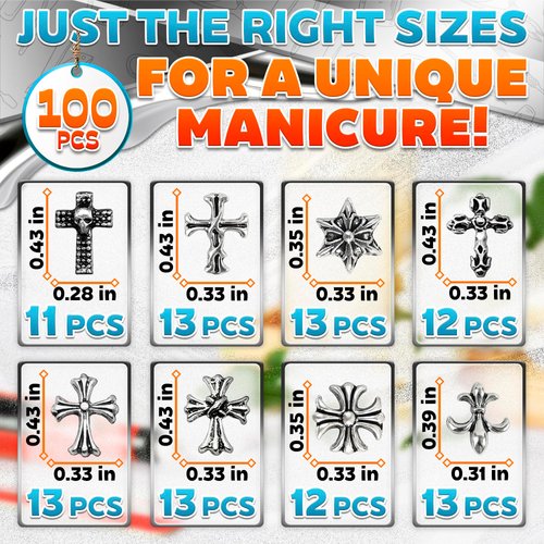 100Pcs Silver Cross Nail Charms for Nails Design - Nail Charms Y2K Nail Cross Charms for Nails Nail Gems Silver Nail Charms and Gems 3D Nail Charms - Nail Art Charms Nails With Charms Cross Nail Charm