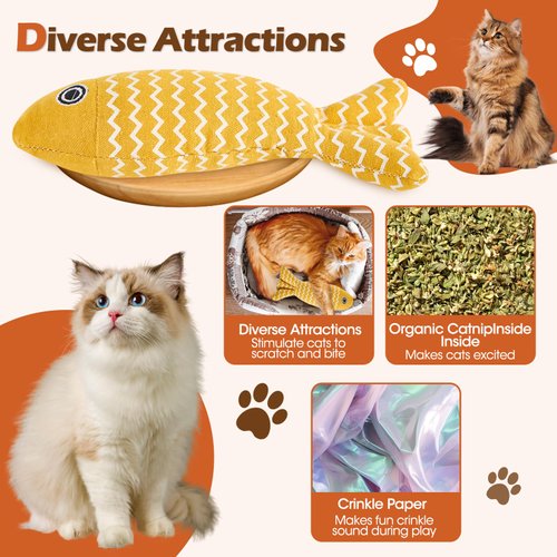 MAOZHUREN 3 Pcs Catnip Toys Fish, Cat Toys Self Play, Cat Toys for Indoor Cats and Kitten, Catnip Cat Toy Help Prevent Damage
