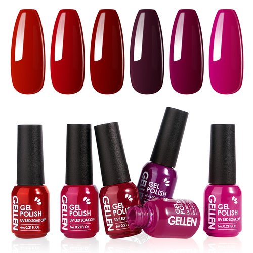 Gellen Gel Nail Polish, Burgundy Dark Red Purple Gel Polish Set 6 Colors, Non Toxic No Wipe Soak Off UV Light Gel For Women Girls Manicure Home Salon Trendy Nail Gifts Valentine's Day Christmas