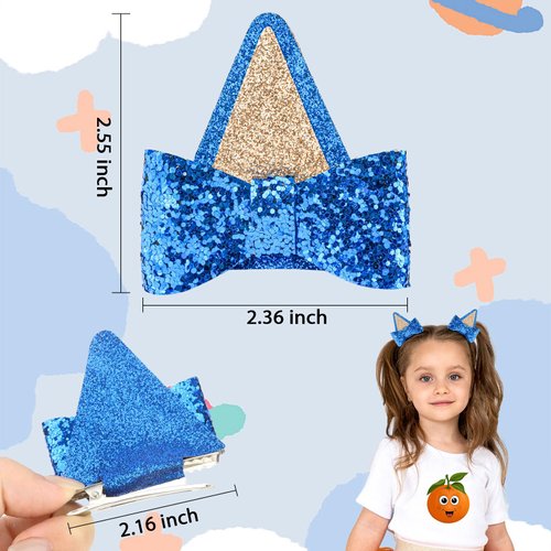 Dog Ears Hair Clips For Girls Women, 2 Pairs Sequin Blue Bow Hair Clips Halloween Ears Hair clip, Blue Birthday Party Decorations Favors Supplies Blue Dog Ears Cosplay Costume Hair Accessories