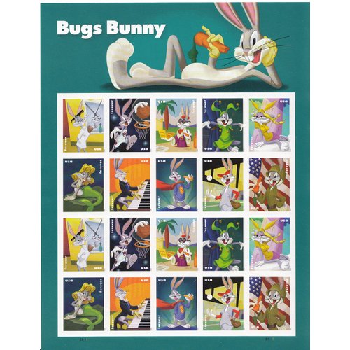 U.S. Forever Postage Stamps Celebrating Bugs Bunny & His Marvelous Masquerades Depicted in 10 Different Classic Costumes Over His 80 Year Career. 1 Pane of 20 Stamps (1 Stamp Sheet (20 Stamps))