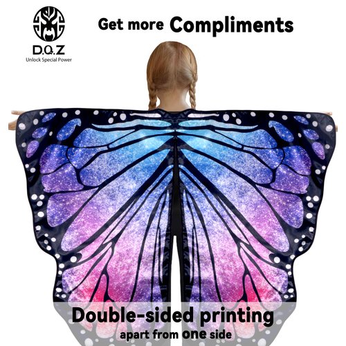 D.Q.Z Double-Sided Fairy Butterfly-Wings Costume for Girls Kids Dress-Up Halloween Costumes Mask Headband as Gifts (Starry Purple)