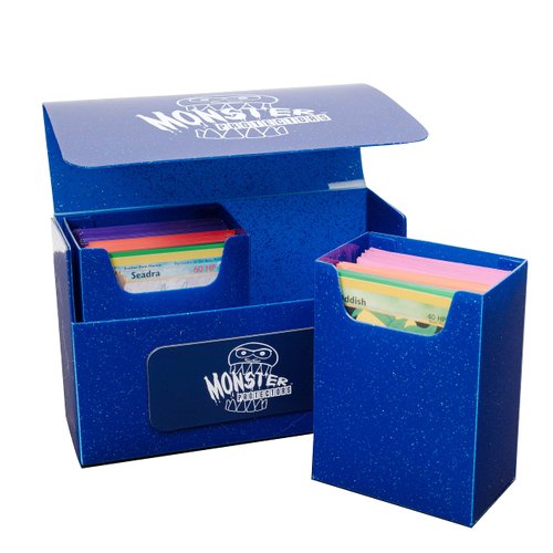Monster Protectors Magnetic Double Deck Box - Blue Glitter, Holds 150 Gaming TCGs, Self-locking Closure, Compatible w Standard & Smaller Size Gaming Trading Cards, Removable Construction, Xmas Gift