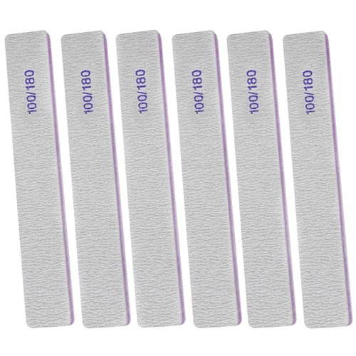 100/180 Grit Nail File (6 Pack), Emery Board Nail Files for Acrylic Nails and Natural Nails, Double Sided Emory Boards Professional Nail Filer Reusable Washable Manicure Square Gray
