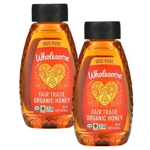 Wholesome Organic Honey, Pesticide Free, Fair Trade, Non GMO & Non Glyphosate, 16 Ounce Squeeze Bottle (Pack of 2)