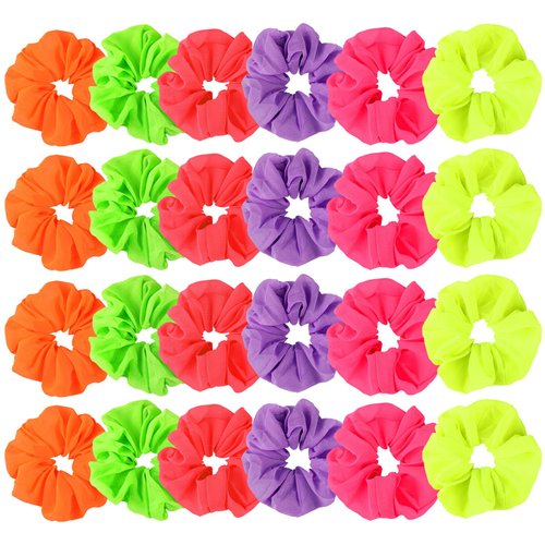 24 Pcs Neon Scrunchies for Hair 80s Neon Hair Accessories for Women Scrunchy Tie Elastic Hair Tie Bands Solid Color Ponytail Scrunchy