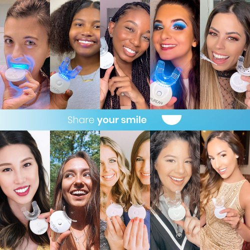 Purean Teeth Whitening Kit with LED Light – 2 Syringes of 5ml Professional 35% Carbamide Peroxide Tooth Whitener Gel – Bright White Smile Set with Mouth Tray