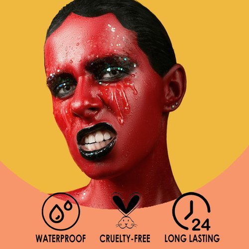 SUNNYVALE Halloween Clown Red Face Body Paint Stick Cream, Sweatproof Eye Black for Adults Sports, Hypoallergenic Grease Foundation Makeup for Skeleton Mime Cosplay Costume Parties