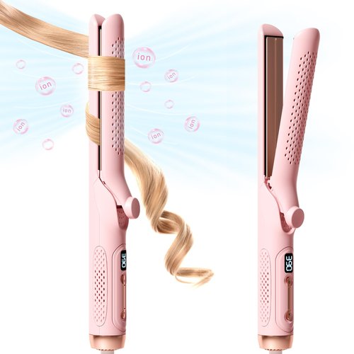 Hahahope Hair Straightener and Curler 2-in-1,360°Airflow Styler Curling Iron,20 Million Negative Ion Hair Care,LED Digital Display Multiple Temp,Auto Off,Dual Voltage