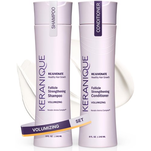 Keranique Volumizing Shampoo and Conditioner Set for Hair Repair and Growth with Biotin and Keratin for Women, Thinning Hair Formula, 8 Fl Oz Each